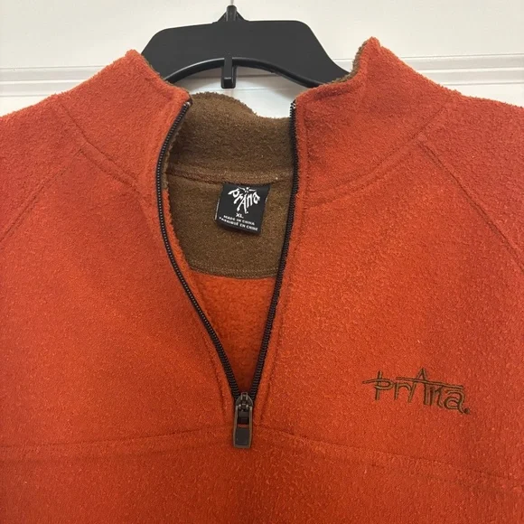 Prana Sweater Mens XL Orange Outdoor Hiking 1/4 Zip Pullover Jacket Y2k Style